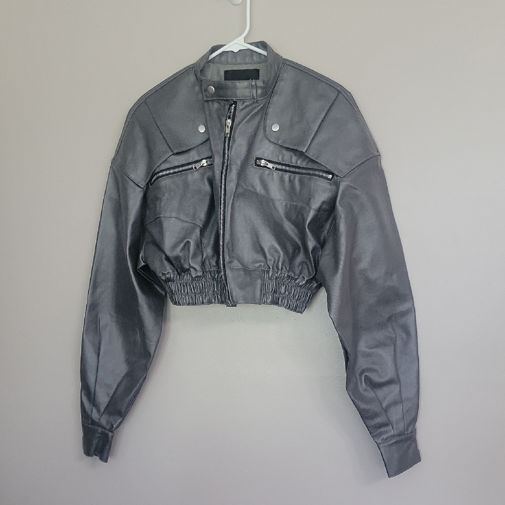 Fashion Nova Gray Cropped Jacket Size S